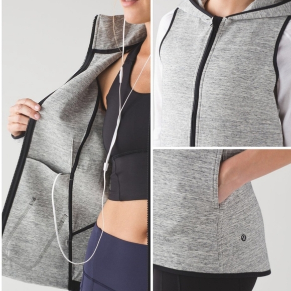 Lululemon Sculpt Hooded Vest Size 6 Grey Black Reversible Zip-Up EUC - Picture 2 of 12